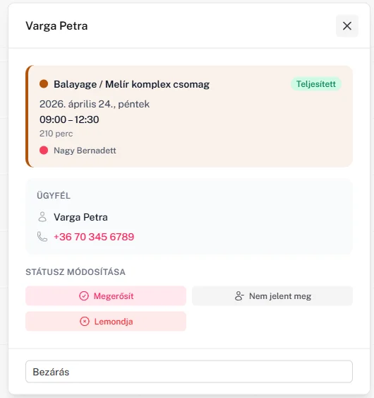 Per-munkatárs naptár nézet Flowli szalonkezelőben