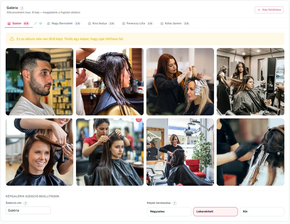 Galériafotók feltöltése Flowli szalonkezelőben